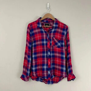 Rails Hunter Plaid Button Down Blouse Red White Blue Size Small